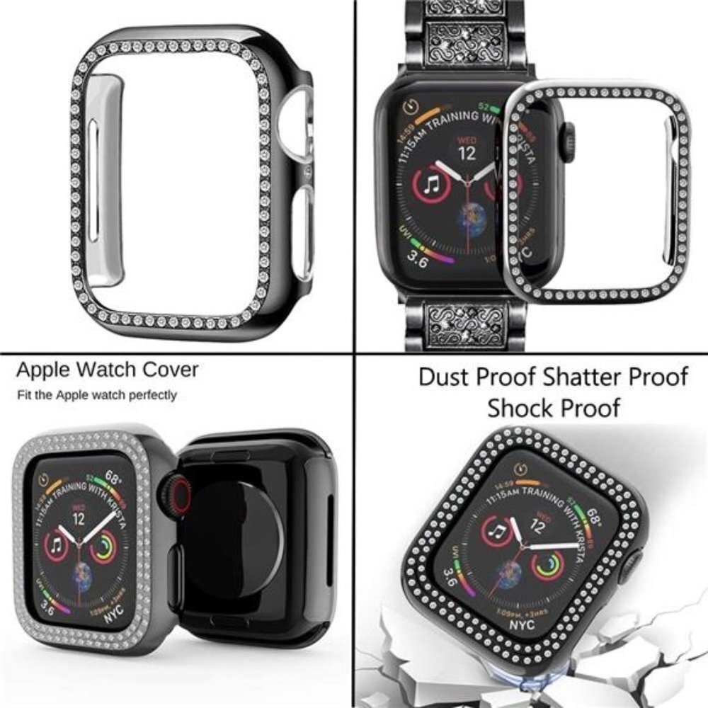 NEW Black Bling Rhinestone Apple Watch Band + Case - Picture 5 of 5